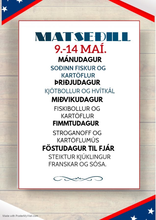 Matseðill vikunnar í Miðhúsum vikuna 09. -13. maí