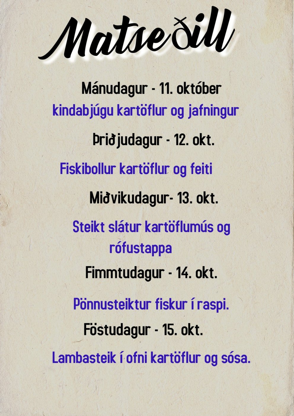 Matseðill vikunnar í Miðhúsum