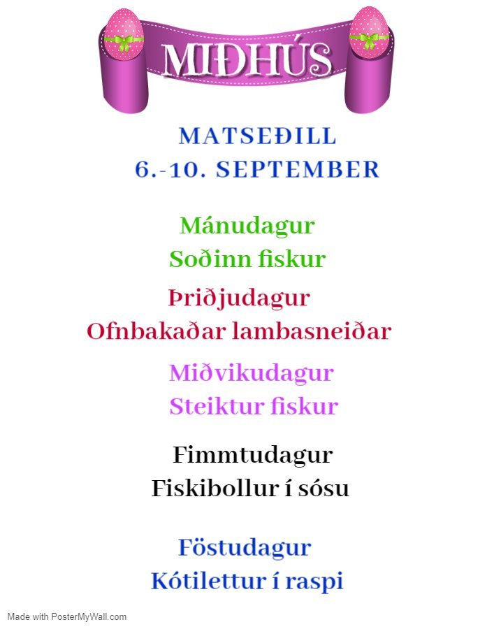Matseðill vikunnar í Miðhúsum