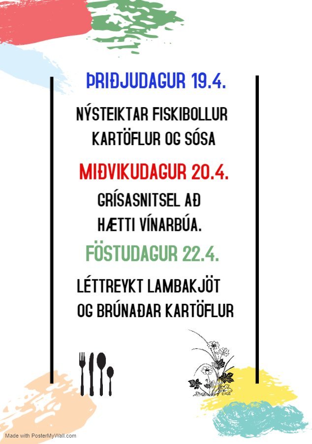 Matseðill vikunnar í Miðhúsum vikuna 18. - 22. apríl