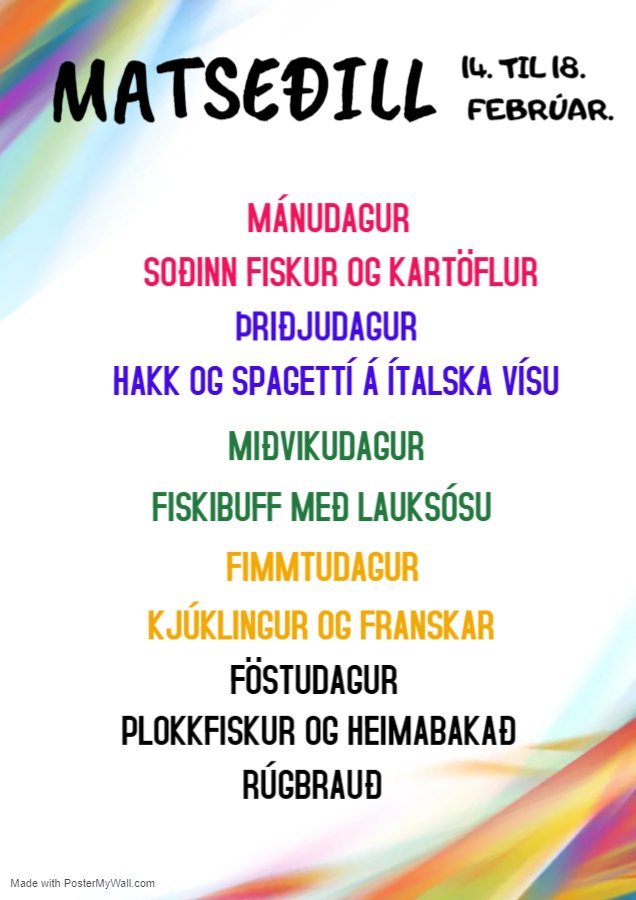 Matseðill vikunnar í Miðhúsum vikuna 14.-18. febrúar