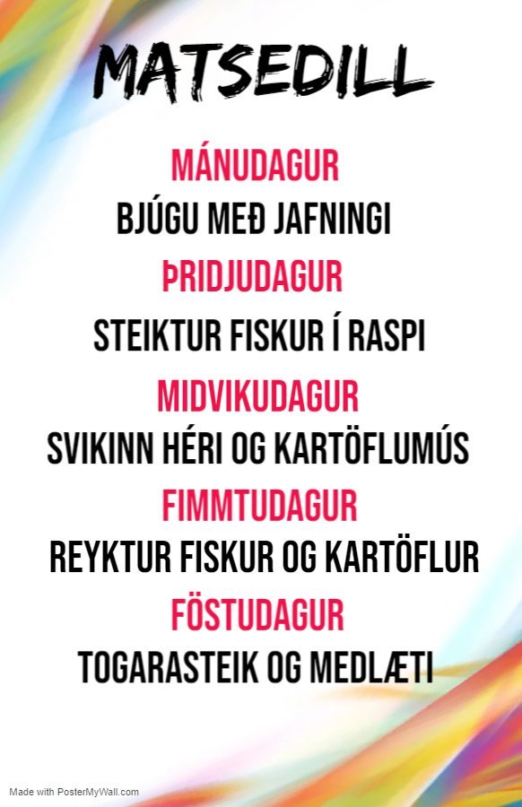 Matseðill vikunnar í Miðhúsum vikuna 31. janúar - 4. febrúar