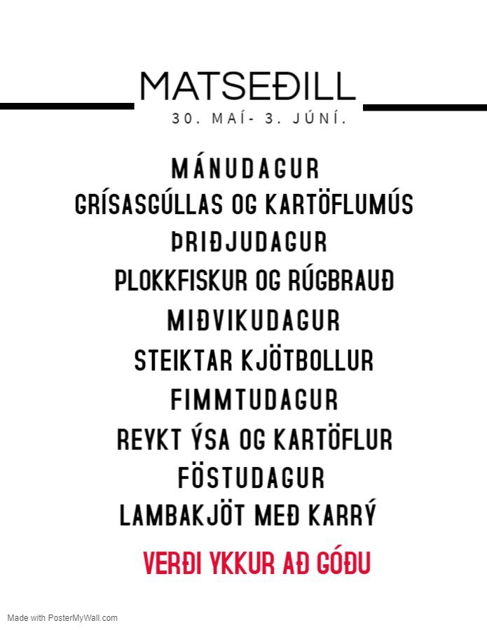 Matseðill vikunnar í Miðhúsum vikuna 30. maí - 3. júní