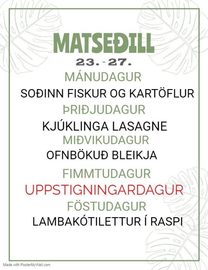 Matseðill vikunnar í Miðhúsum vikuna 23. -27. maí