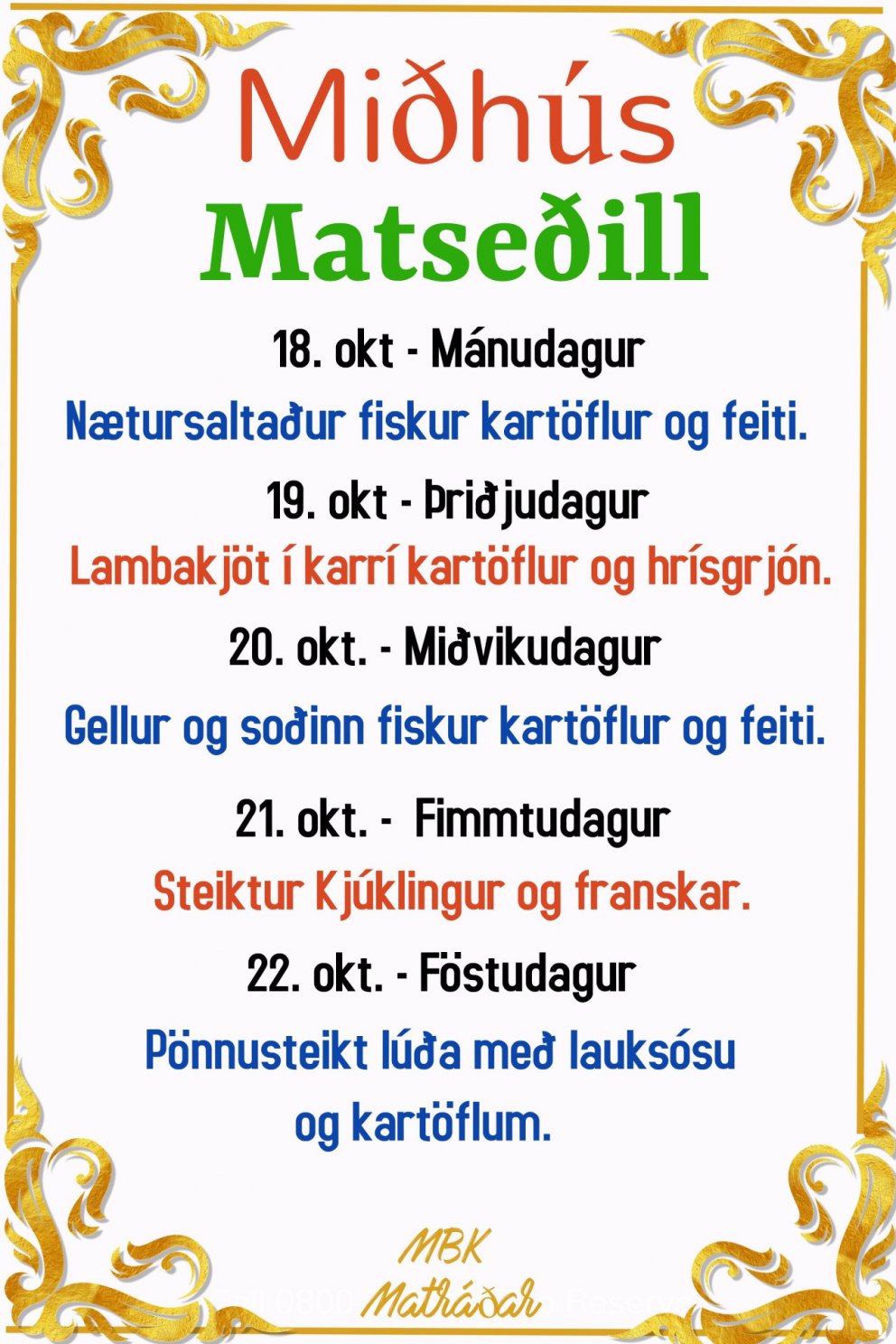 Matseðill vikunnar í Miðhúsum