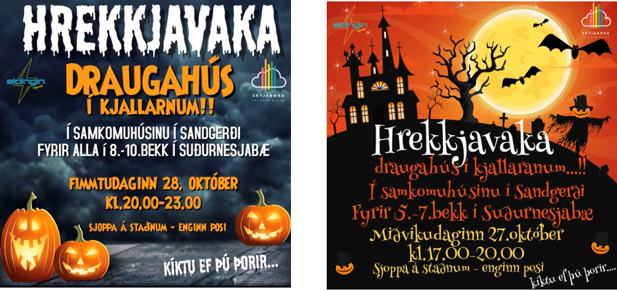 Hrekkjavaka fyrir 5.-7.bekk og 8.-10.bekk í Suðurnesjabæ
