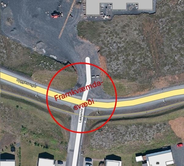 Framkvæmdir við nýtt hringtorg á gatnamótum Byggðavegar og Lækjamóta.