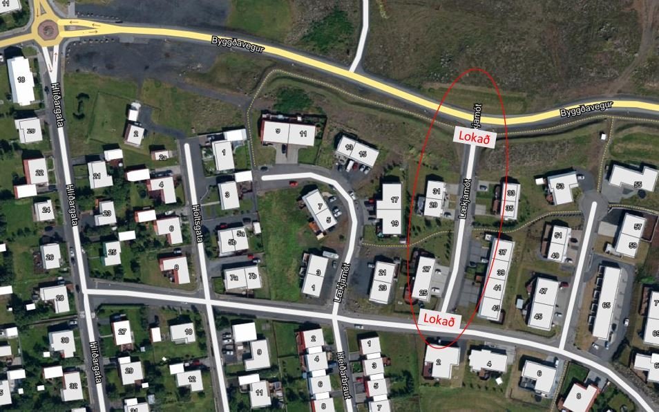 Aðkoma að Lækjamótarhverfi frá Byggðavegi – lokað vegna framkvæmda