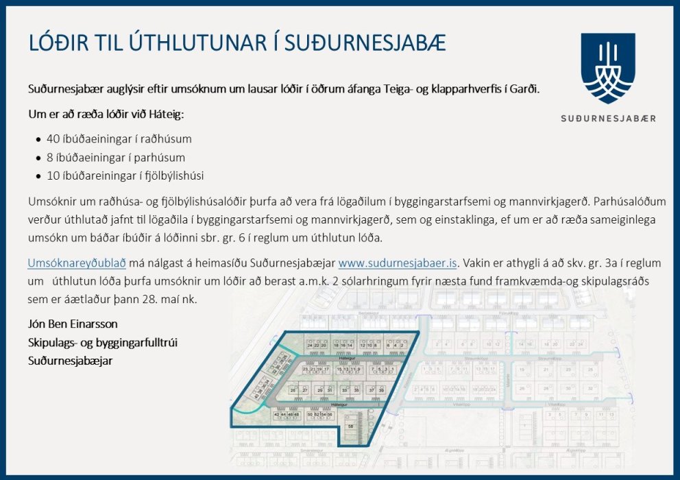 Lóðir til úthlutunar í Suðurnesjabæ