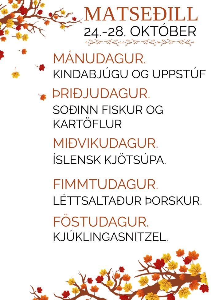 Matseðill vikunnar í Miðhúsum vikuna 24. - 28. október