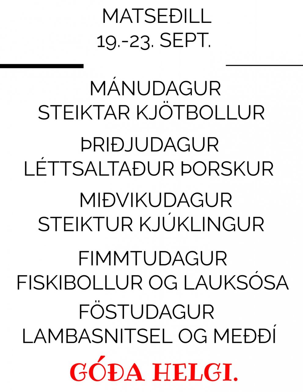 Matseðill vikunnar í Miðhúsum vikuna 19. - 23. sept