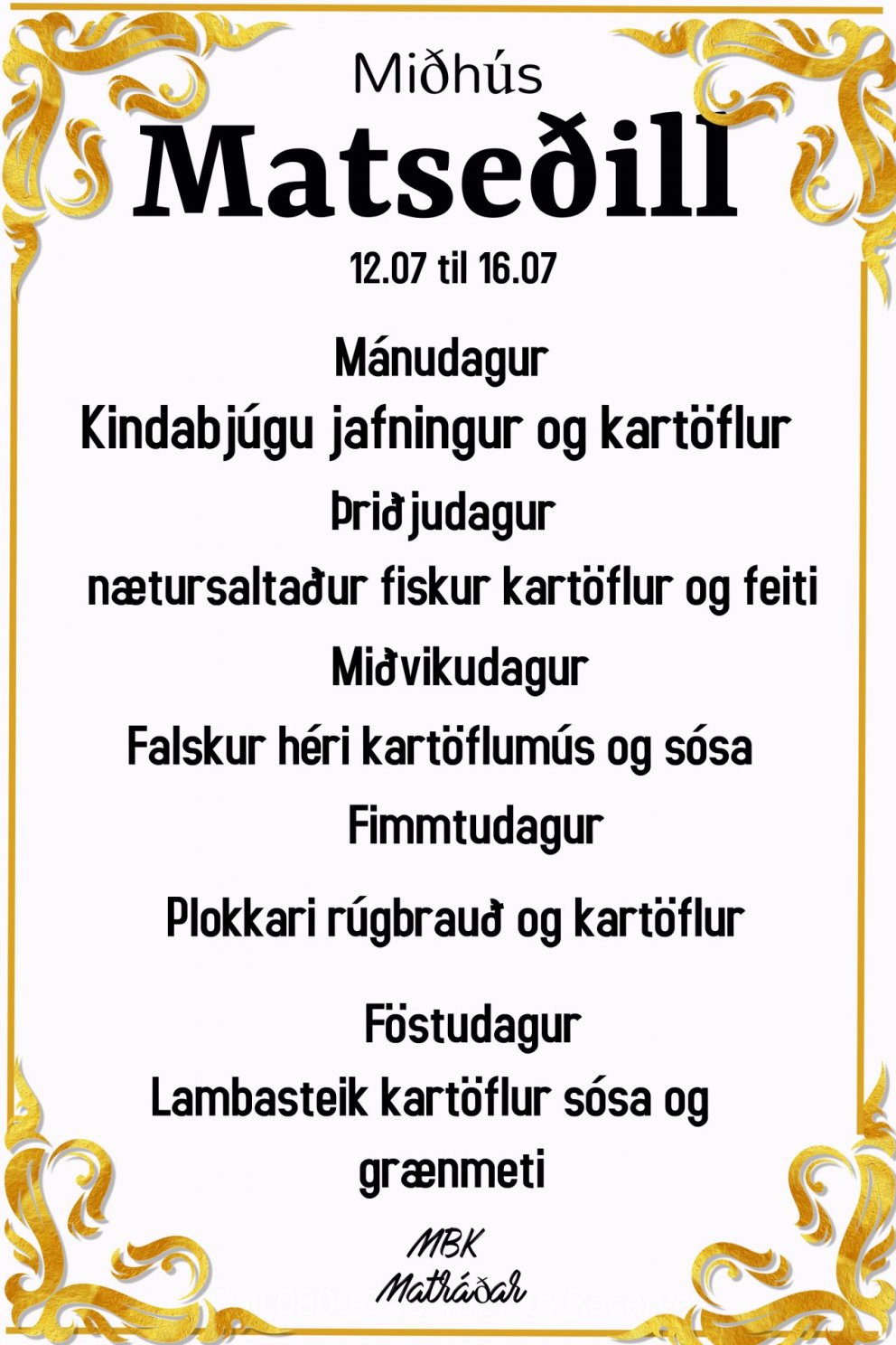 Matseðill vikunnar í Miðhúsum
