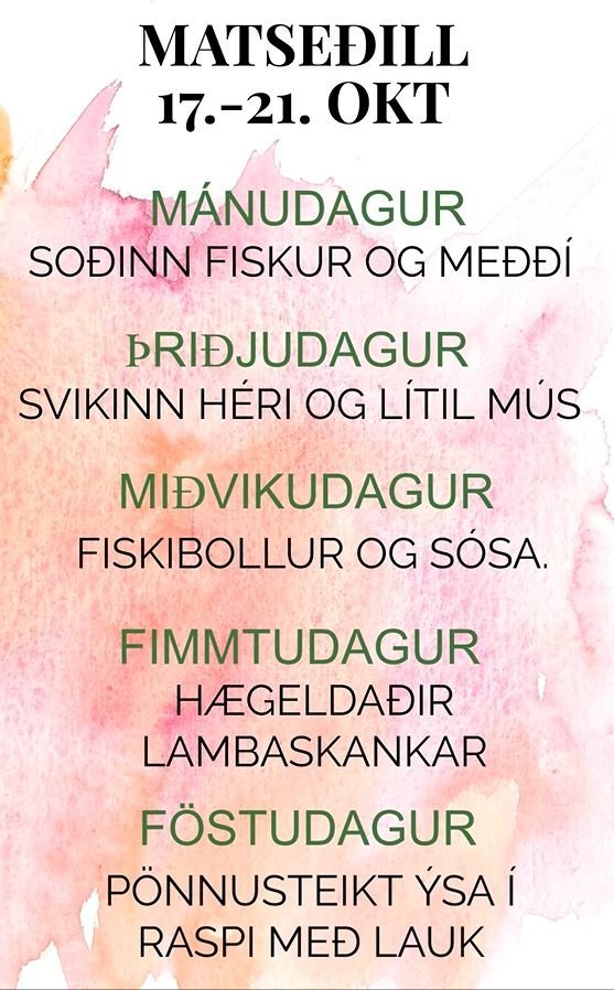 Matseðill vikunnar í Miðhúsum vikuna 17. - 21. október