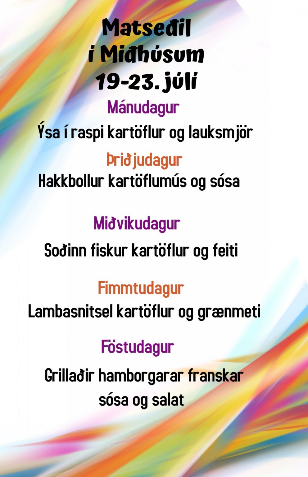 Matseðill vikunnar 19. - 23. júlí