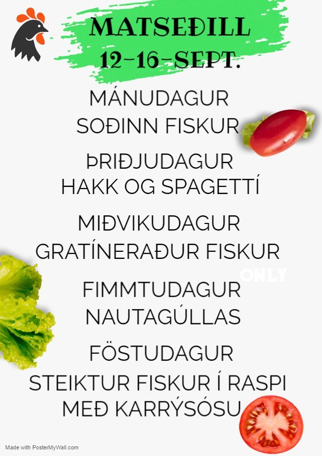 Matseðill vikunnar í Miðhúsum vikuna 12. - 16. sept