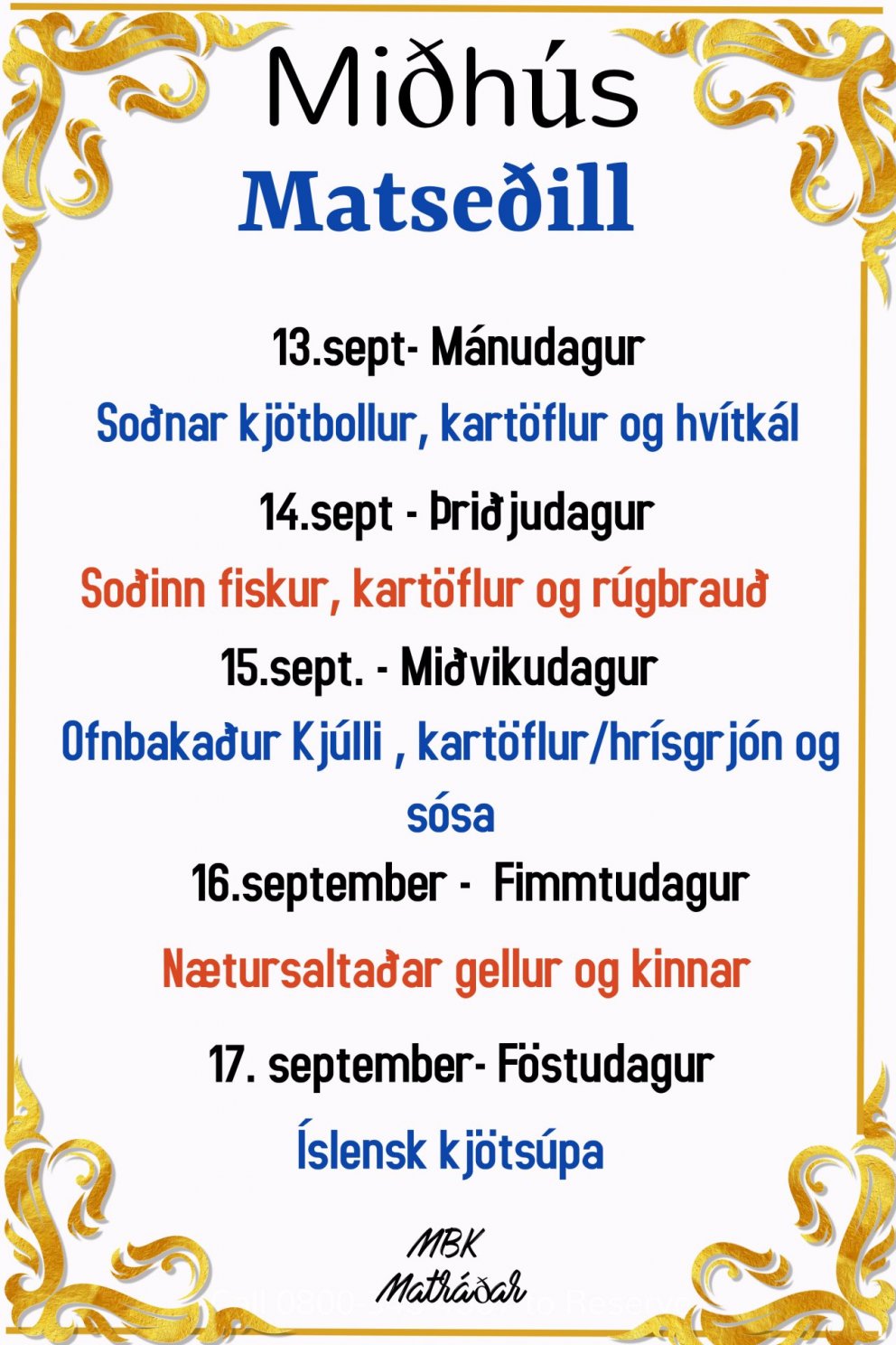 Matseðill vikunnar í Miðhúsum