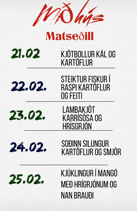 Matseðill vikunnar í Miðhúsum vikuna 21.-25. febrúar