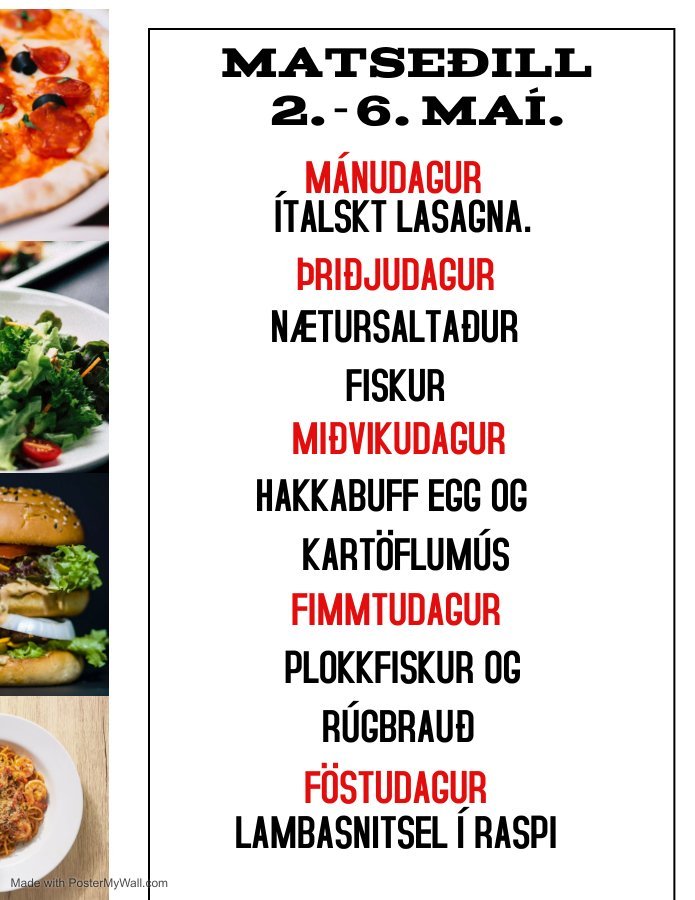 Matseðill vikunnar í Miðhúsum vikuna 02. - 06. maí
