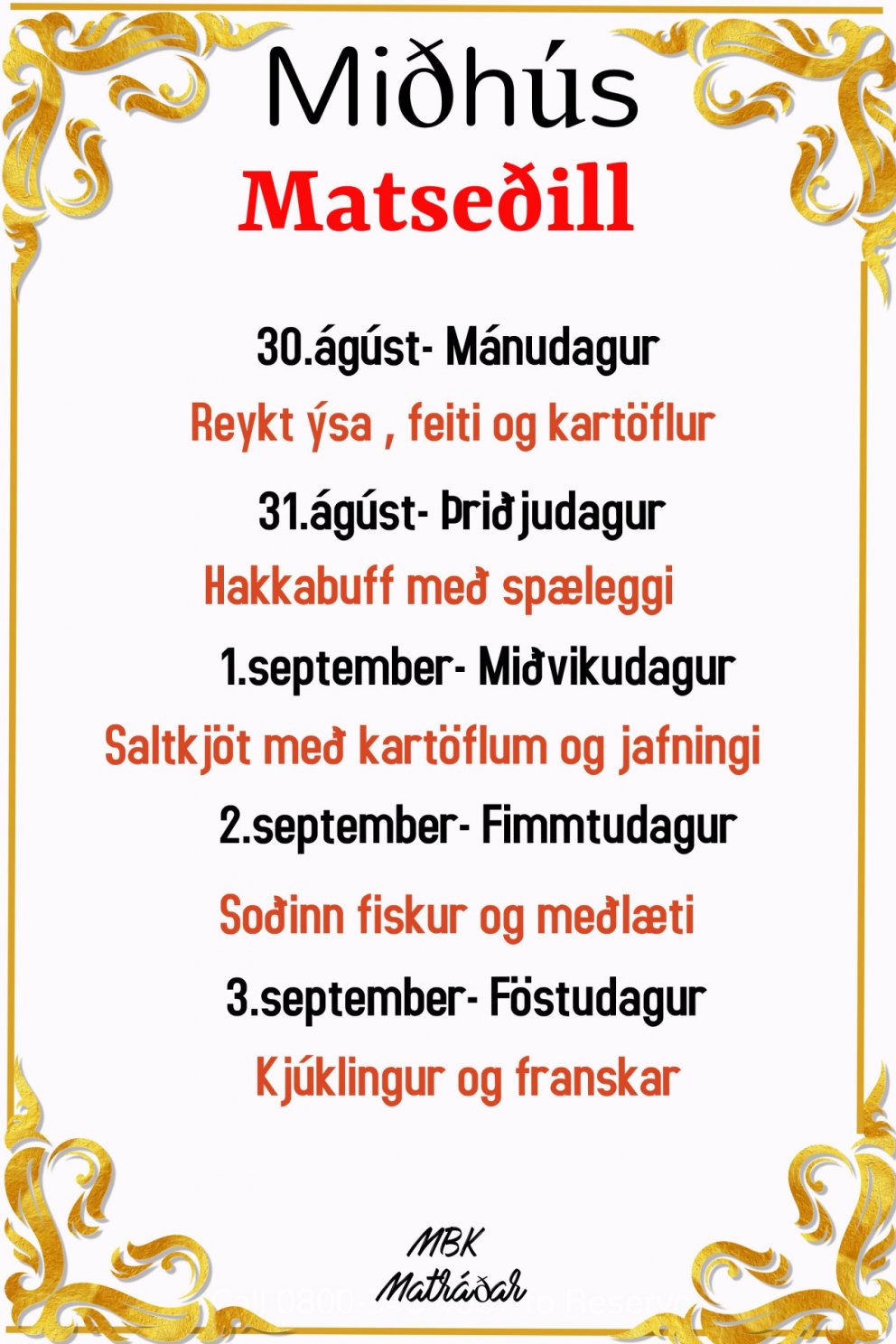 Matseðill vikunnar í Miðhúsum