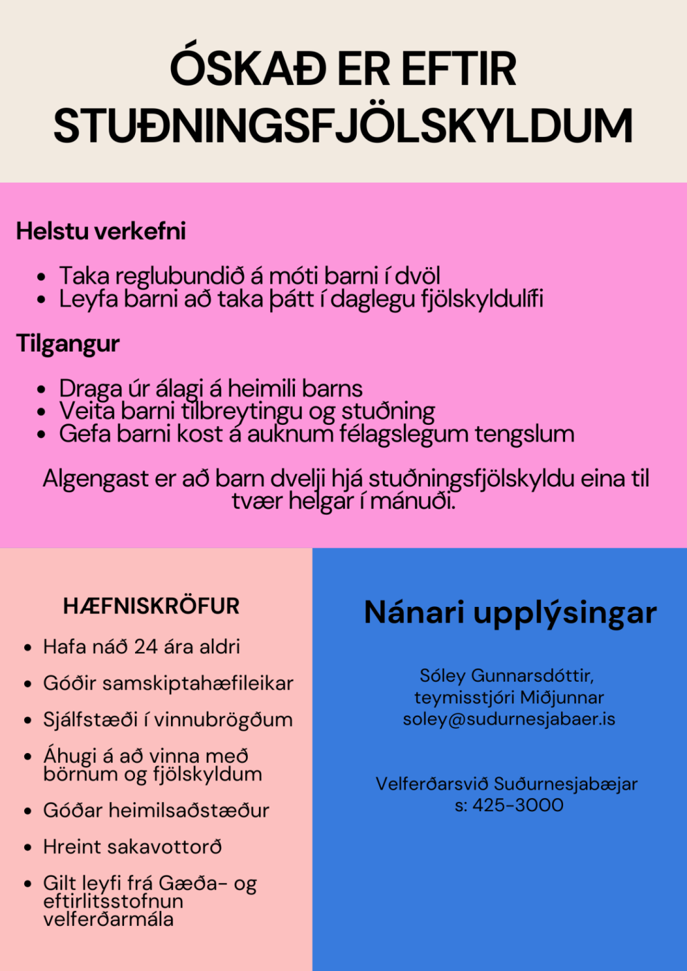 Óskað eftir stuðningsfjölskyldum