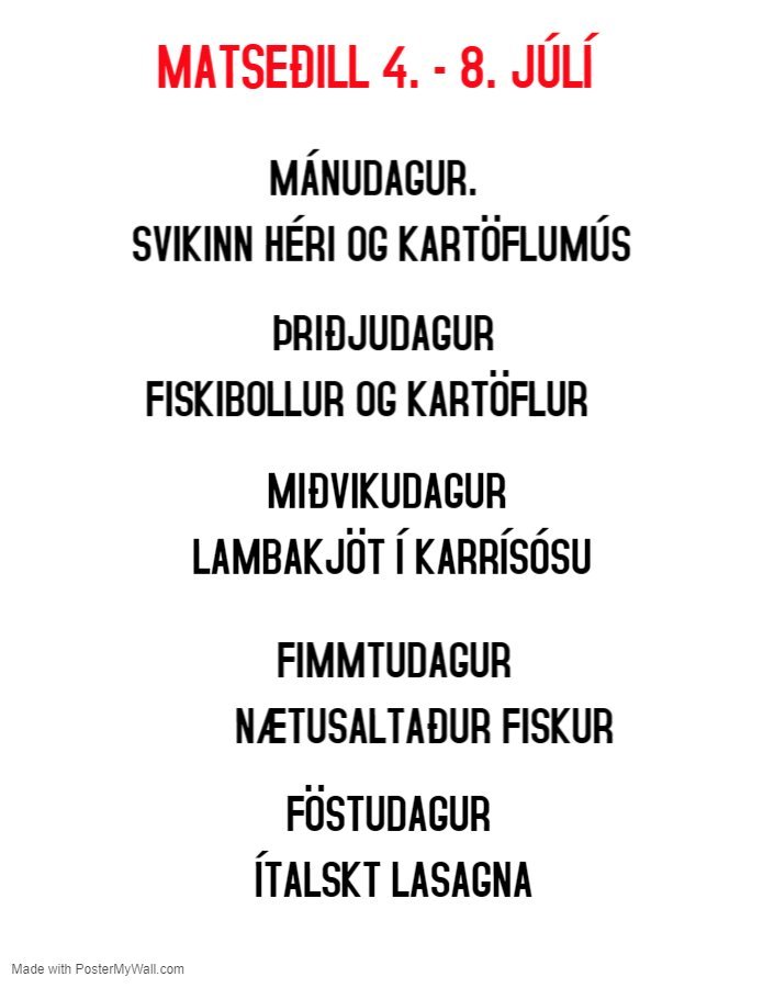 Matseðill vikunnar í Miðhúsum vikuna 4. - 8. júlí
