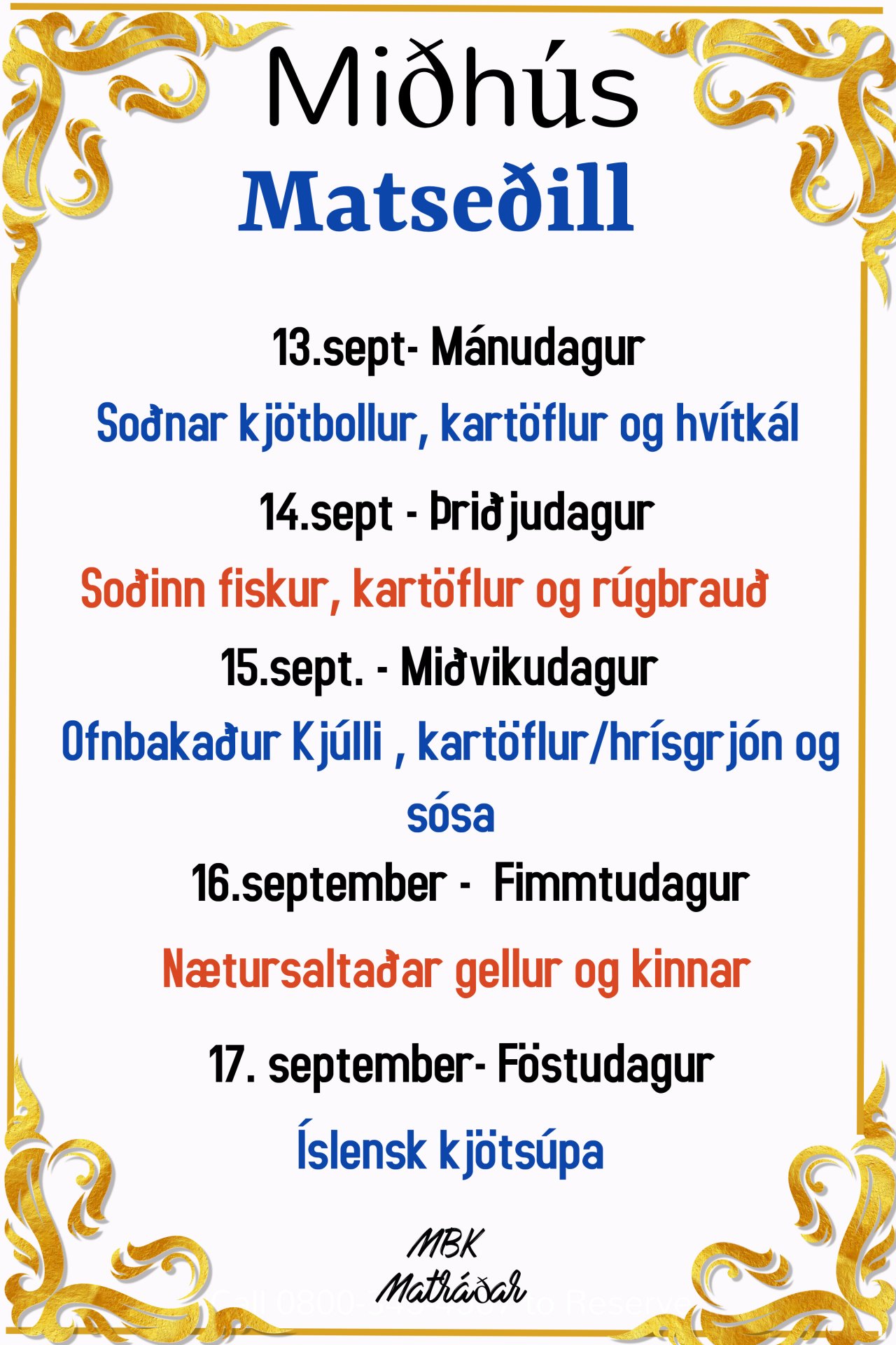 Matseðill vikunnar í Miðhúsum | Suðurnesjabær
