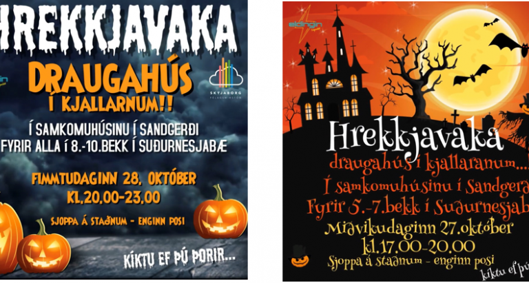 Hrekkjavaka fyrir 5.-7.bekk og 8.-10.bekk í Suðurnesjabæ