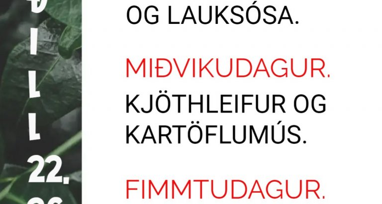 Matseðill vikunnar í Miðhúsum vikuna 22. - 26. ágúst